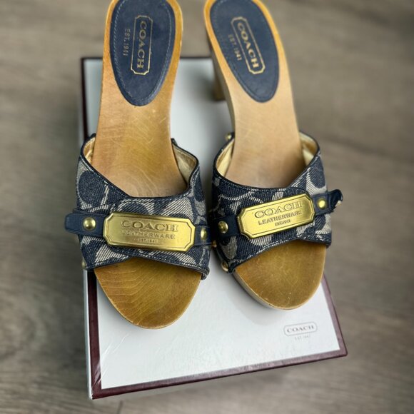 Coach Abella Signature Mule Slide Sandal Heels - Picture 1 of 4